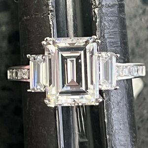 3.75 Diamonique Emerald Step Cut Cz wedding Engagement Ring sterling silver QVC